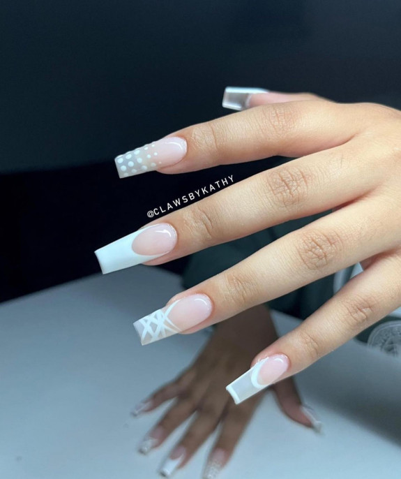 54 Cute Tapered Square Nails — White French Tip Nail Design