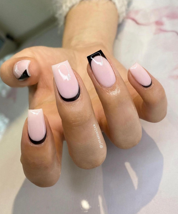 40+ Black French Tip Nails — Reverse + French Tip Nails