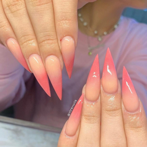 24 Cute Nezuko Nails — Ombre Pink Sharp Edge Nails