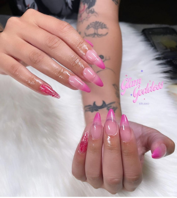 24 Cute Nezuko Nails — Ombre Pink Sharp Edge Nails