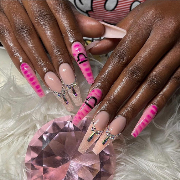 35 Best Libra Nail Designs in 2022 — Hot Pink Snakeskin Print + Pink Nails