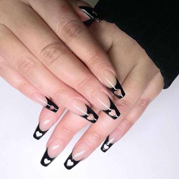 black french tip nails coffin, black french tip nails, black french tip nails short, thin black french tip nails, black french tip nails with glitter, black french tip nails almond, black french tip nails with hearts, black tip nails, black french tip nails with silver, black french tip nails with gold, acrylic black tip nails, love heart black french tip nails