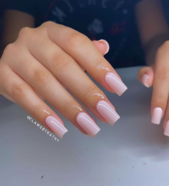 54 Cute Tapered Square Nails — Simple Nude Pink Nails