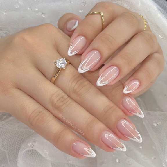 40 Classy Graduation Nails — Glitter + White French Tip Gel Nails