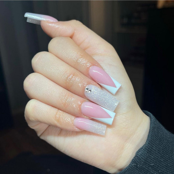 54 Cute Tapered Square Nails — White Swirl Nude Nails