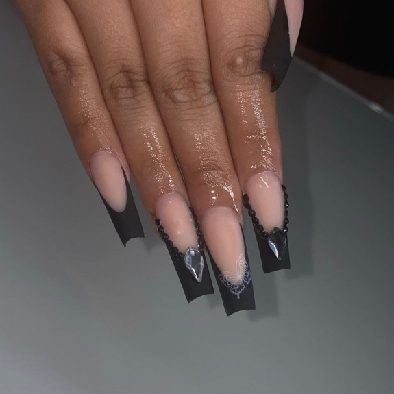 40+ Black French Tip Nails — Black Pearl Outline + Black French Tip Nails