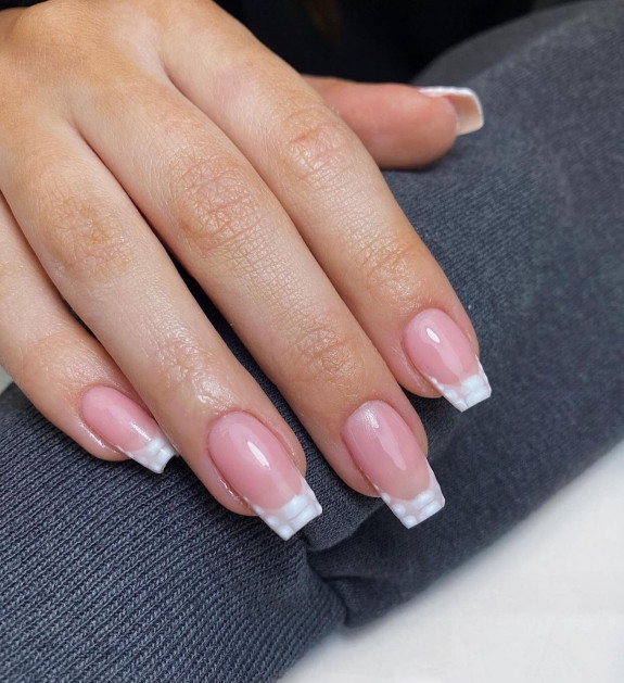 54 Cute Tapered Square Nails — White Snakeskin French Tip Nails