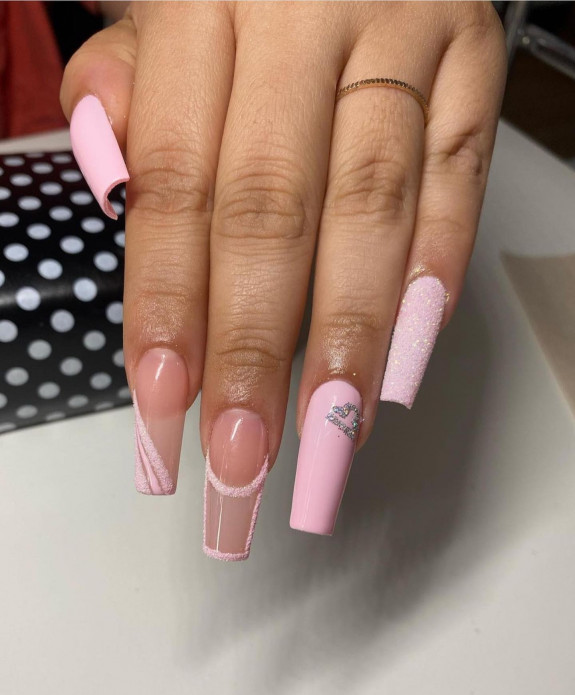 35 Best Libra Nail Designs in 2022 —Glitter Silver Libra Textured Pink Nails