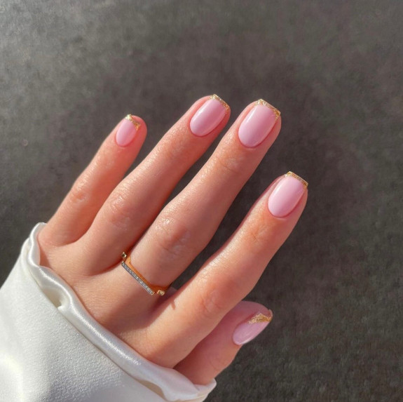 54 Cute Tapered Square Nails — Glitter Tip Nude Nails