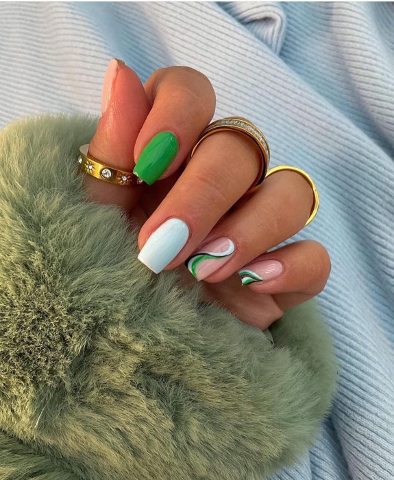 54 Cute Tapered Square Nails — Green Nail Design