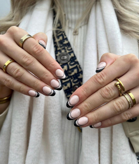 40+ Black French Tip Nails — Black Double French Tip Nails