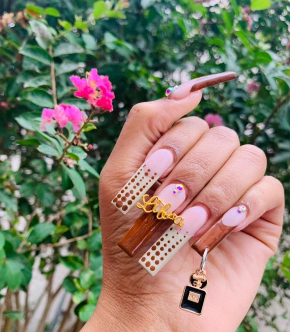 35 Best Libra Nail Designs in 2022 — Brown Nail Designs with Gold Libra Letters