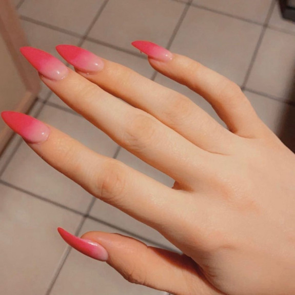 24 Cute Nezuko Nails — Pink Pointy Tip Nails