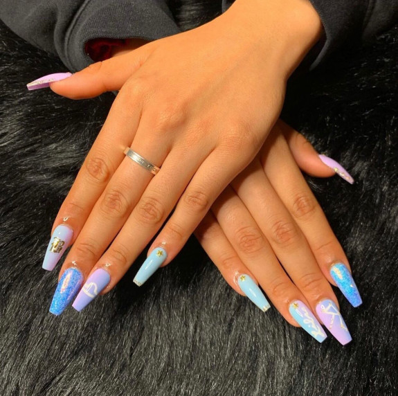 35 Best Libra Nail Designs in 2022 — Ombre Blue Coffin Libra Nails