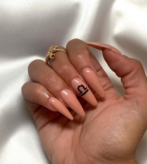 35 Best Libra Nail Designs in 2022 — Black Libra Nude Stiletto Nails