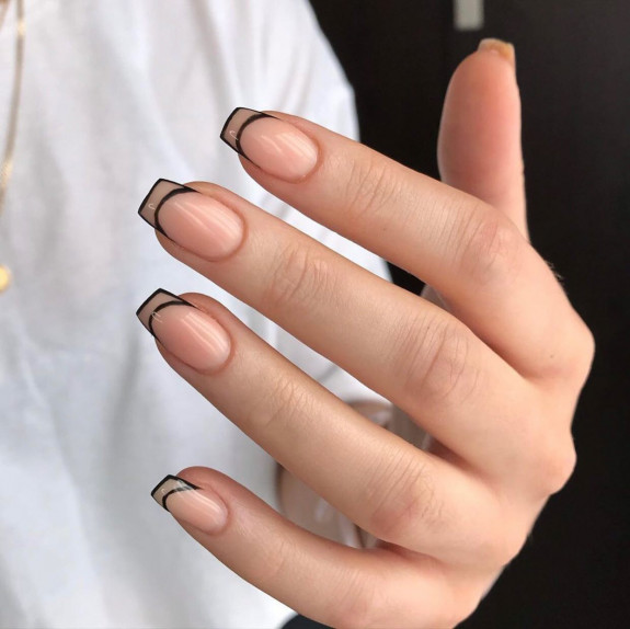 54 Cute Tapered Square Nails — Black Double French Nails