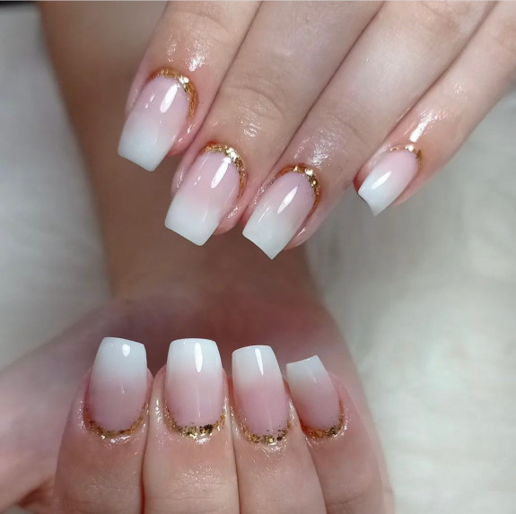 40 Classy Graduation Nails — Glitter Cuff Ombre Nude Nails