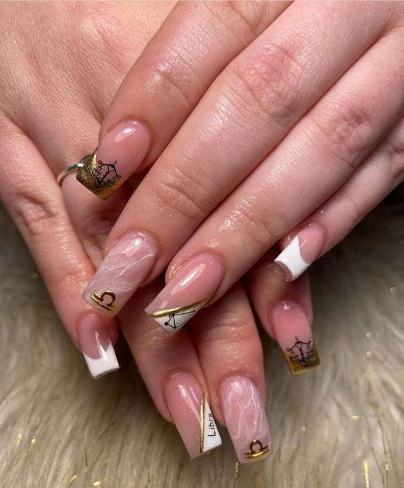 35 Best Libra Nail Designs in 2022 — Libra Symbol Tip Nude Nails