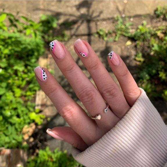 54 Cute Tapered Square Nails — Dalmatian Abstract Natural Nails