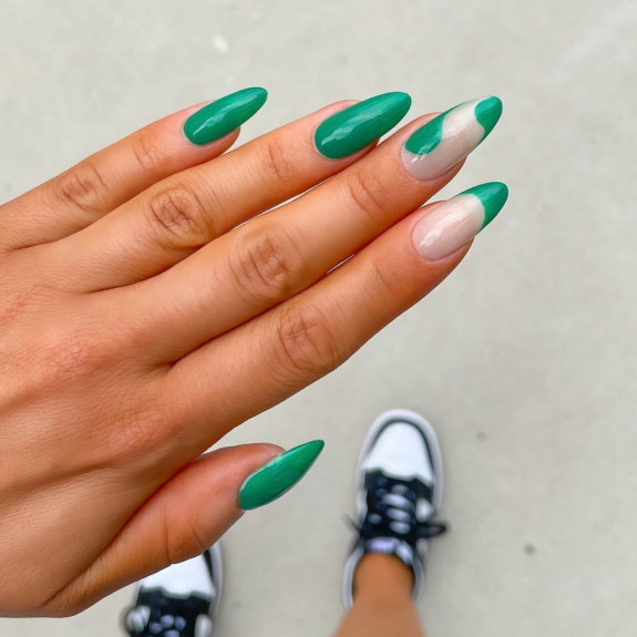 40+ Trendy Summer Almond Nail Designs — Green Abstract Almond Nails