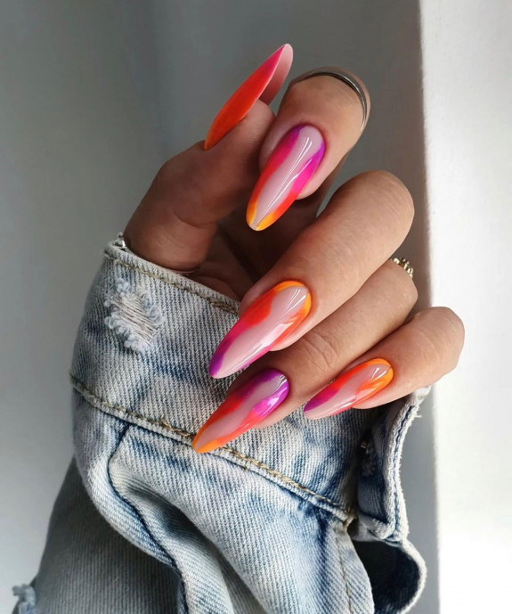 40+ Trendy Summer Almond Nail Designs — Ombre Pink and Orange Euphoria Inspired