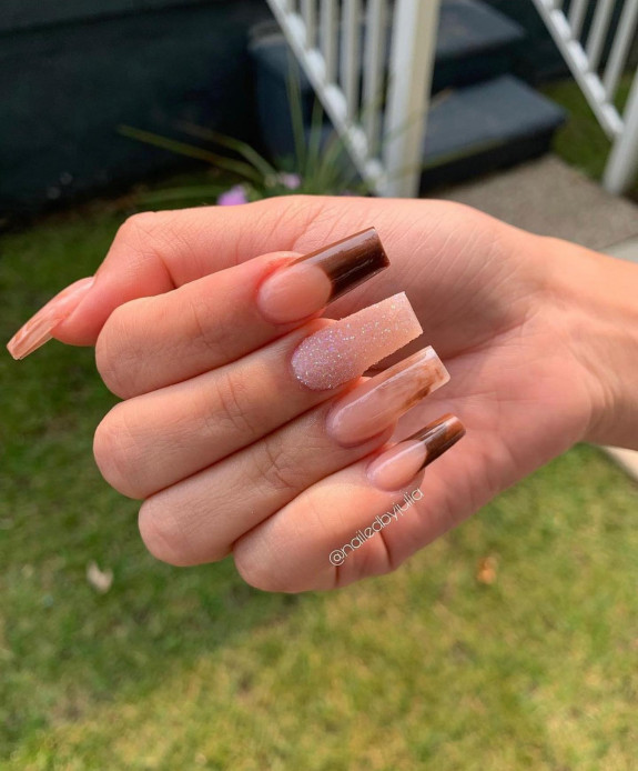 54 Cute Tapered Square Nails — Brown, Marble & Textured Nails