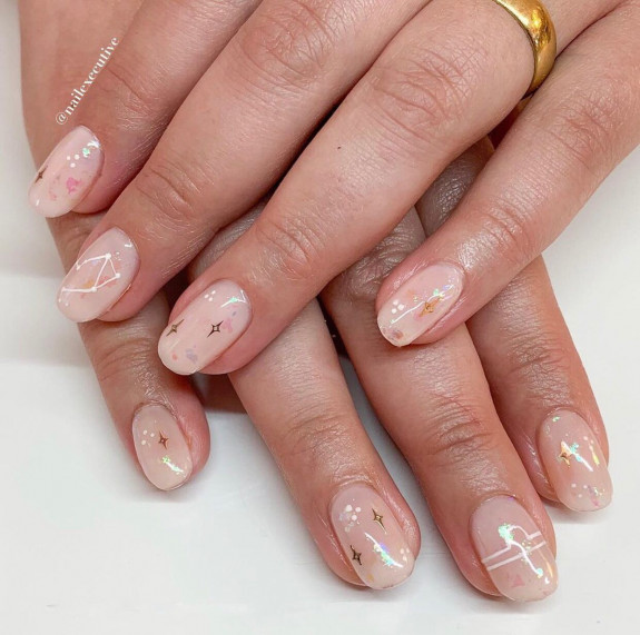 35 Best Libra Nail Designs in 2022 — Libra Constellation Nude Nails