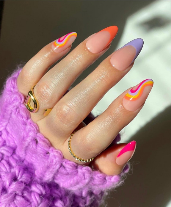 40+ Trendy Summer Almond Nail Designs — Colorful Swirl & French Tip Almond Nails