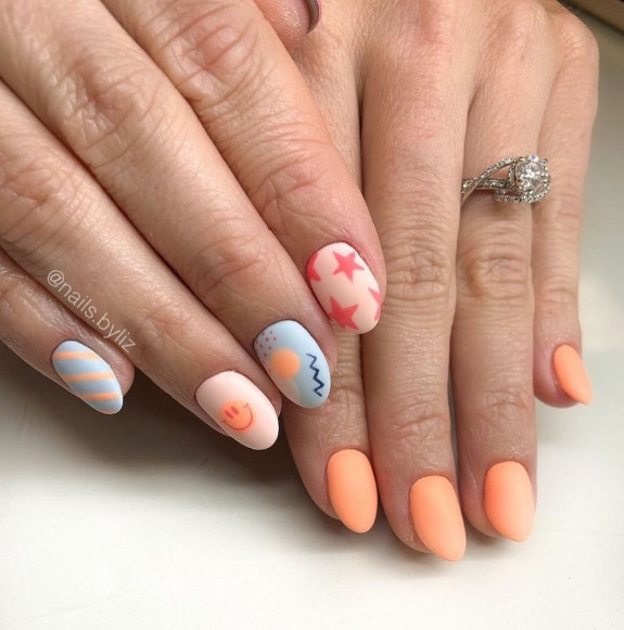 40+ Cute Short Nail Designs for 2022 — Peach and Blue Fun Nails