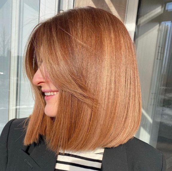 40 Trendy Bob and Lob Haircuts — Copper Haircut with Curtain Bangs