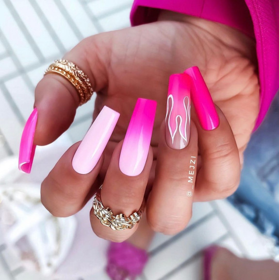 50+ Jaw-Dropping Hot Pink Nails For Summer — Ombre Hot Pink Tapered Square Nails