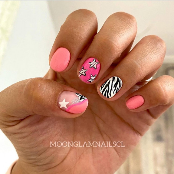 40+ Cute Short Nail Designs for 2022 — Stars, Zebra Pink Nails