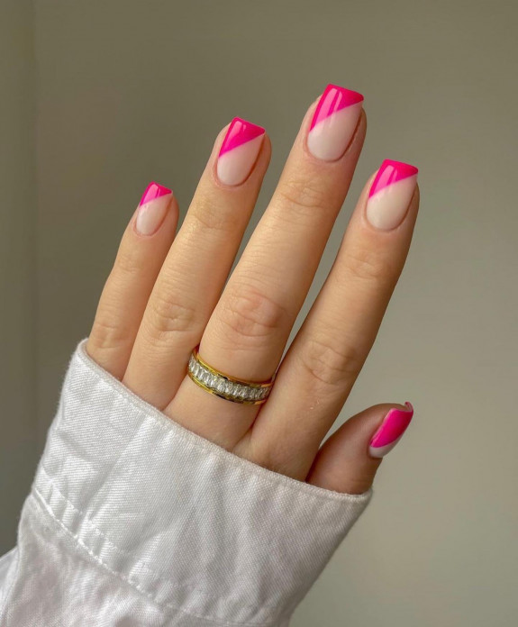 50+ Jaw-Dropping Hot Pink Nails For Summer — Hot Pink Side French Nails