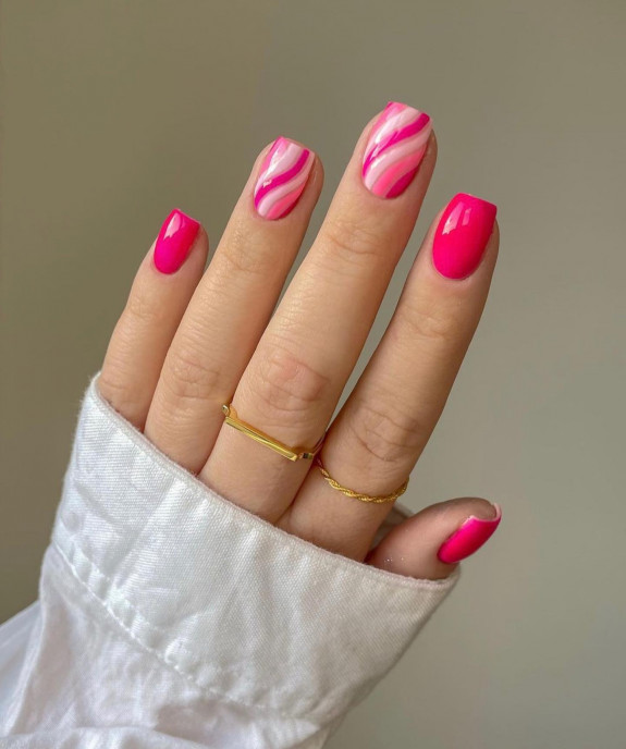 short hot pink nails, hot pink nails, hot pink nail designs 2022, hot pink french tip nails, hot pink acrylic nails, hot pink nails with design, hot pink nails with glitter, summer hot pink nails, hot pink nails with silver glitter, swirl hot pink nails , hot pink almond nails, funky hot pink nails