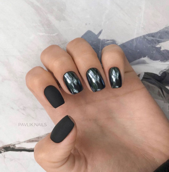 60+ Charming Black Nail Ideas — Matte Nail + Chrome Black Nails