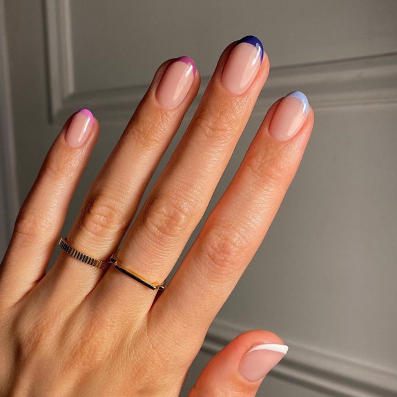 40+ Cute Short Nail Designs for 2022 — Different Color French Tip Nails