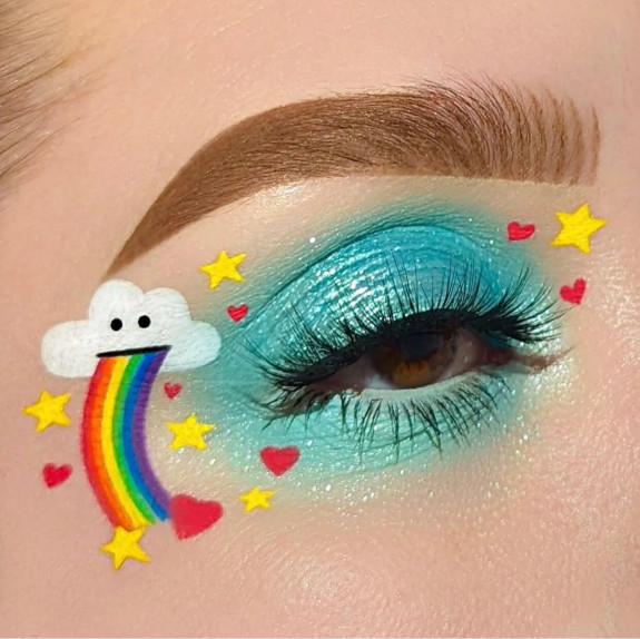 30+ Cute Eye Makeup Looks To Recreate — Shimmery Green + Rainbow Eye Makeup