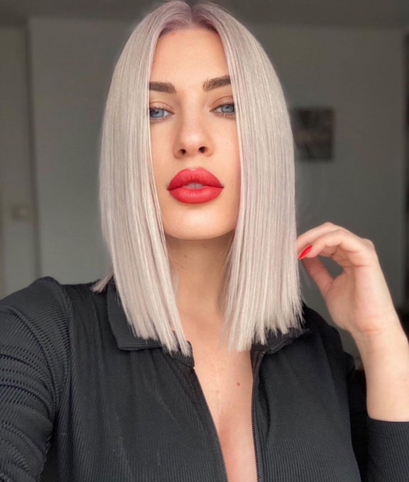 40 Trendy Bob and Lob Haircuts — Platinum Blonde Lob Haircut