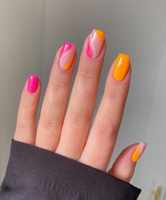 40+ Cute Short Nail Designs for 2022 — Orange and Pink Nails