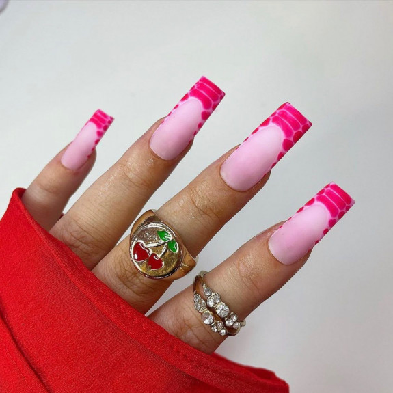 50+ Jaw-Dropping Hot Pink Nails For Summer — Hot Pink Croc Print French Tip Nails