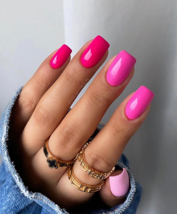 50+ Jaw-Dropping Hot Pink Nails For Summer — Gradient Hot Pink Tapered Nails