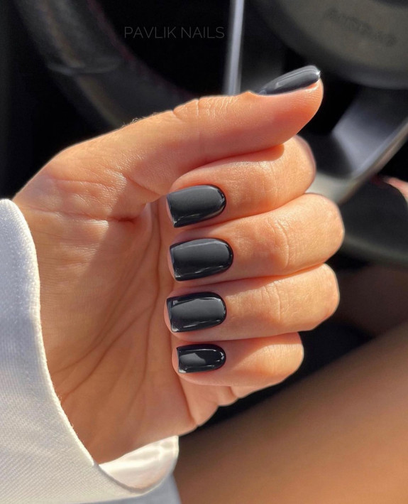 60+ Charming Black Nail Ideas — Black Square Short Nails