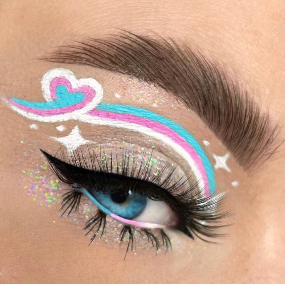 30+ Cute Eye Makeup Looks To Recreate — Rainbow Heart Eye Makeup