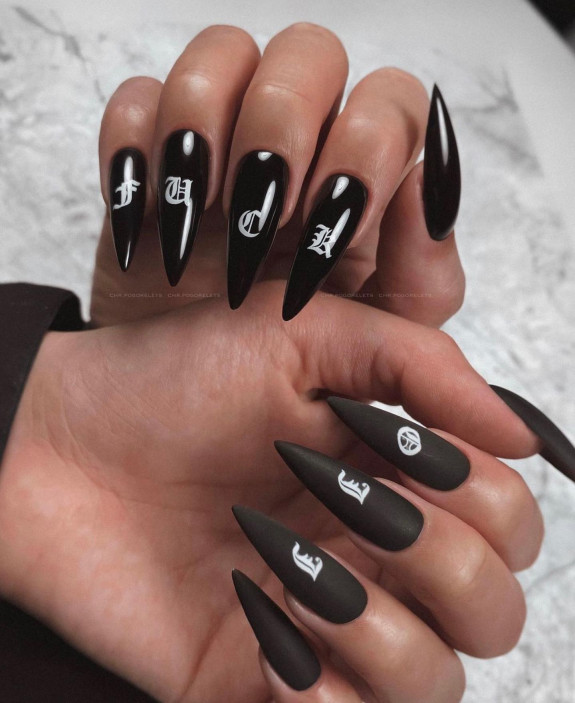 60+ Charming Black Nail Ideas — Black Stiletto Nails