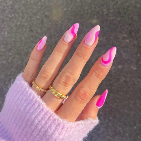 50+ Jaw-Dropping Hot Pink Nails For Summer — Hot Pink Swirl Almond Nails