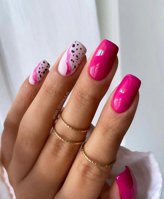 short hot pink nails, hot pink nails, hot pink nail designs 2022, hot pink french tip nails, hot pink acrylic nails, hot pink nails with design, hot pink nails with glitter, summer hot pink nails, hot pink nails with silver glitter, swirl hot pink nails , hot pink almond nails, funky hot pink nails