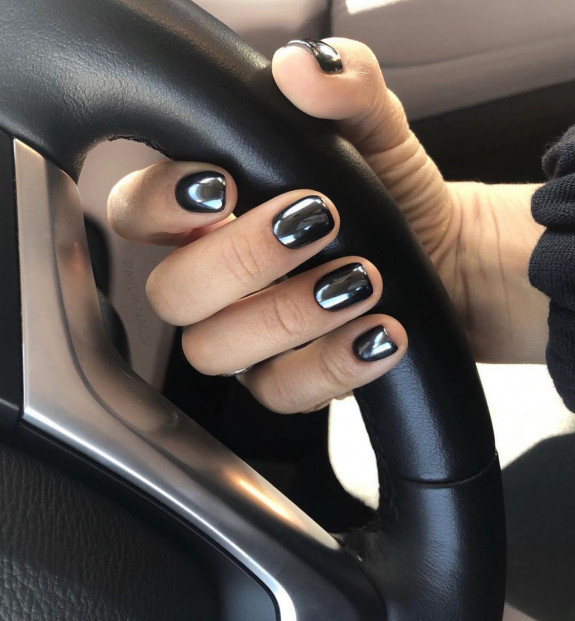 60+ Charming Black Nail Ideas — Chrome Black Nails