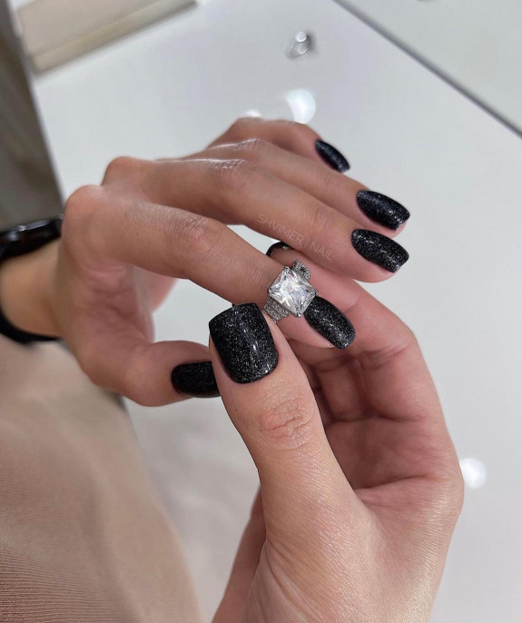 60+ Charming Black Nail Ideas — Shimmery Black Nails