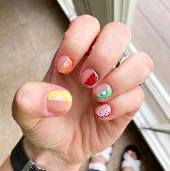 40+ Cute Short Nail Designs for 2022 — Half Fruity Half Nude Nails