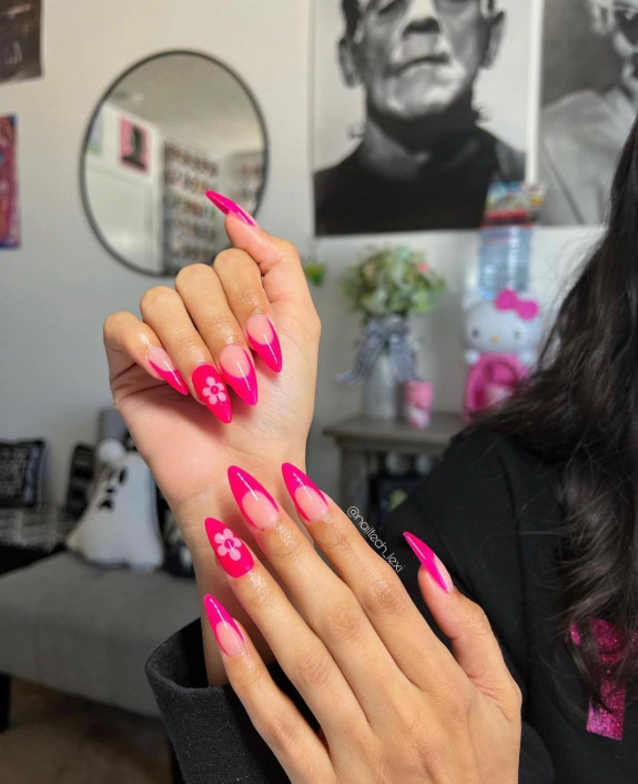 50+ Jaw-Dropping Hot Pink Nails For Summer — Hot Pink Stiletto Nails